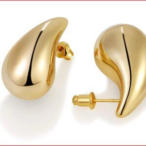 Gold Teardrop Earrings With 925 SS Posts
